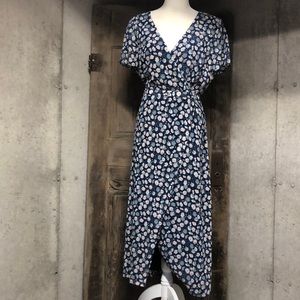 Womens size 12 Blue French Floral wrap front midi dress